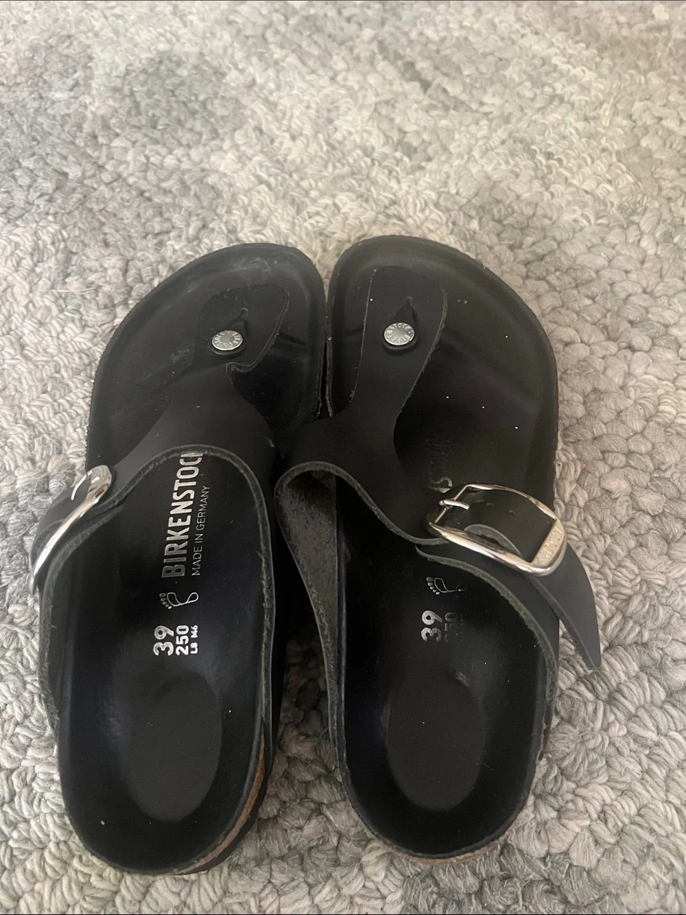 Women’s Birkenstock Big Buckle Gizeh sandal in black with silver
